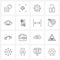 Set of 16 UI Icons and symbols for beach, flower, gear, security, lock