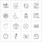 Set of 16 UI Icons and symbols for internet, gear, pyramid, paint, paint brush