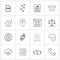 Set of 16 Universal Line Icons of house, shopping, chart, cart, technology