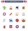 Set of 16 USA Day Icons American Symbols Independence Day Signs for american; food; thanksgiving; fast; world