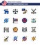 Set of 16 USA Day Icons American Symbols Independence Day Signs for bird; american; flag; sport; hokey