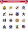 Set of 16 USA Day Icons American Symbols Independence Day Signs for hand; sign; america; star; badge