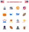 Set of 16 USA Day Icons American Symbols Independence Day Signs for map; pumpkin; ball; food; protection