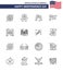 Set of 16 Vector Lines on 4th July USA Independence Day such as doors; usa; sign; united; map