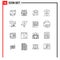 Set of 16 Vector Outlines on Grid for locked, home, sponsor investment, devices, clothes