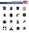 Set of 16 Vector Solid Glyphs on 4th July USA Independence Day such as bag; dollar; american; scale; justice