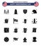 Set of 16 Vector Solid Glyphs on 4th July USA Independence Day such as fries; fast; american; eagle; animal