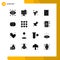 Set of 16 Vector Solid Glyphs on Grid for bangladesh label, cleaning, studio, mirror, gear filter
