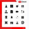 Set of 16 Vector Solid Glyphs on Grid for blowing, juice, trophy, glass, repair