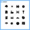 Set of 16 Vector Solid Glyphs on Grid for bowling, school, table, document, star