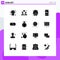 Set of 16 Vector Solid Glyphs on Grid for diamond, price, cookie, discount, marketing