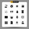 Set of 16 Vector Solid Glyphs on Grid for e, cart, globe, buy, connect