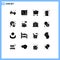 Set of 16 Vector Solid Glyphs on Grid for green, global, delete, summer, ice
