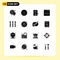 Set of 16 Vector Solid Glyphs on Grid for grill, page, car, interface, vehicle