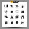 Set of 16 Vector Solid Glyphs on Grid for health, snowflake, thermometer, snow, power