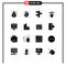 Set of 16 Vector Solid Glyphs on Grid for layers, things, holiday, nature, internet