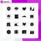 Set of 16 Vector Solid Glyphs on Grid for management, corporate, view, chart, heart