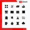 Set of 16 Vector Solid Glyphs on Grid for map, system, money, monitor, play