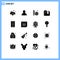 Set of 16 Vector Solid Glyphs on Grid for phone, file, dropper, download, content