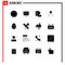 Set of 16 Vector Solid Glyphs on Grid for profile, personal, abilities, skills, man