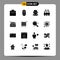 Set of 16 Vector Solid Glyphs on Grid for public, score, sheep, digital, team