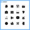 Set of 16 Vector Solid Glyphs on Grid for scheme, architecture, education, apartment, people