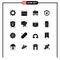 Set of 16 Vector Solid Glyphs on Grid for security, gdpr, dumpper, data, sheriff