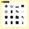 Set of 16 Vector Solid Glyphs on Grid for watch kit, arrows, eid, video, board