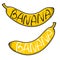 Set of 2 bananas with the word handmade. Doodle fruits