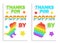 Set of 2 Birthday Popit rainbow favor cards in fidget toy style. Pop it party design as a trendy silicone toy for fidget