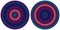 Set of 2 bright abstract  bright radial striped circles in purple and blue tones isolated on white background.