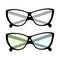 Set of 2 pairs of glasses with clear and colored lenses. Happy bespectacled man day. Sticker. Icon