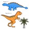 Set of 2 stylized dinosaurs and tree