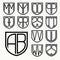 Set 2 of template letters inscribed in the shield for the creation of logos, monograms, emblem.