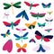 Set of 20 insects. Set of stickers. Perfect for wallpapers, gift paper, greeting cards, fabrics, textiles, web designs