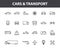 Set of 24 Cars and transport web icons in line style. Airplane, bus, parking, travel, train, comfortable. Vector