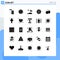 Set of 25 Commercial Solid Glyphs pack for game, bomb, umbrella, gear, design