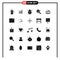 Set of 25 Commercial Solid Glyphs pack for pixels, design, diagram, water, fire