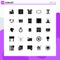 Set of 25 Commercial Solid Glyphs pack for text settings, interface, support, font, twitter