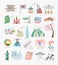 Set of 25 doodle flat vector illustration sights and attractions of south korea