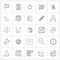 Set of 25 Modern Line Icons of school, paper, user interface, documents, cameraman
