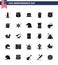 Set of 25 Modern Solid Glyph pack on USA Independence Day american; holiday; security; drink; cake