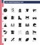 Set of 25 Modern Solid Glyph pack on USA Independence Day army; gun; indiana; police; man
