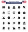 Set of 25 Modern Solid Glyph pack on USA Independence Day usa; cream; city; icecream; star