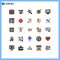 Set of 25 Modern UI Icons Symbols Signs for design, ecommerce, hammer, monitor, planet