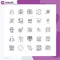 Set of 25 Modern UI Icons Symbols Signs for summer, holiday, balloon, direction, report