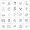 Set of 25 UI Icons and symbols for warning, file, cloths, hours, time