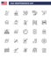Set of 25 USA Day Icons American Symbols Independence Day Signs for sausage; food; paper; american; speaker
