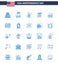 Set of 25 Vector Blues on 4th July USA Independence Day such as drum; fries; usa; food; soda