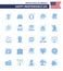 Set of 25 Vector Blues on 4th July USA Independence Day such as hat; entertainment; american; circus; dessert
